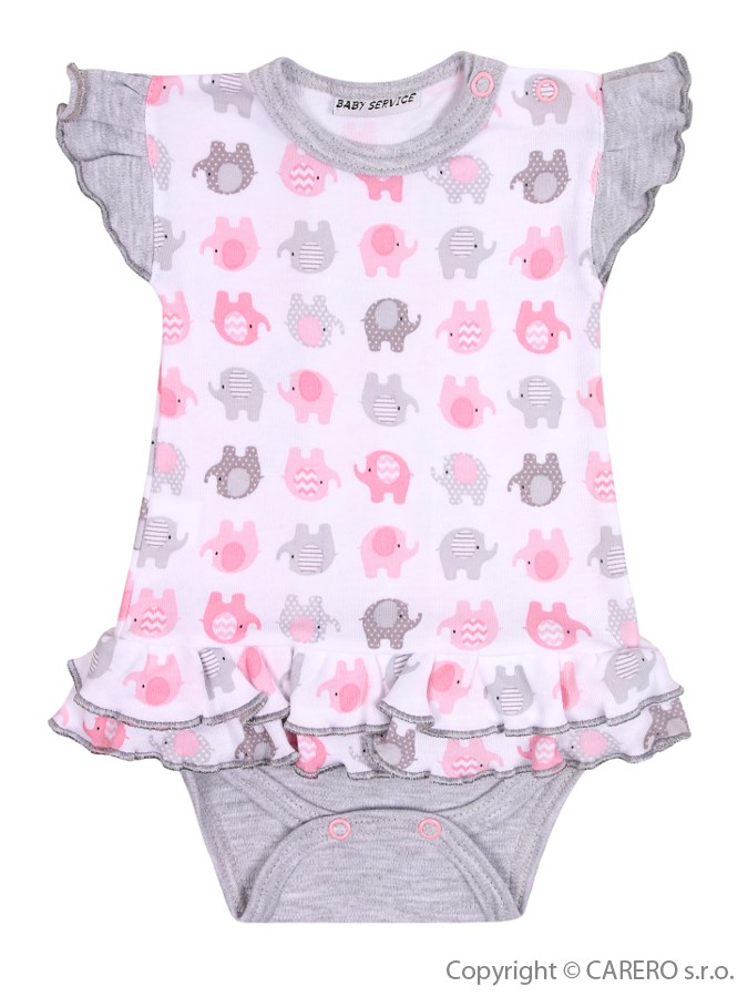 Dojčenské body so sukienkou Baby Service Sloníki bielo-ružové