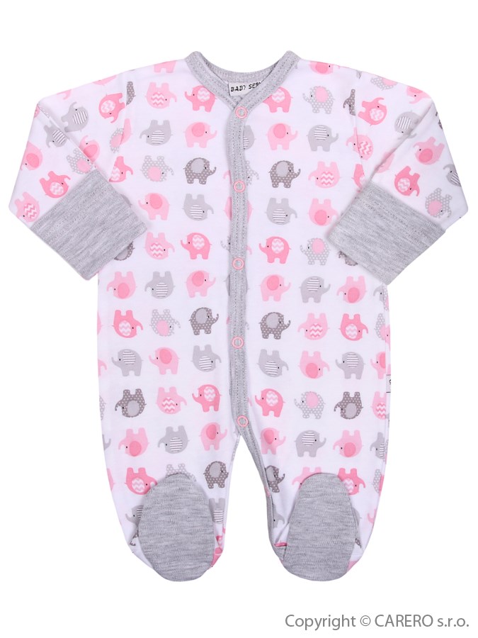 Dojčenský overal Baby Service Sloníki bielo-ružový