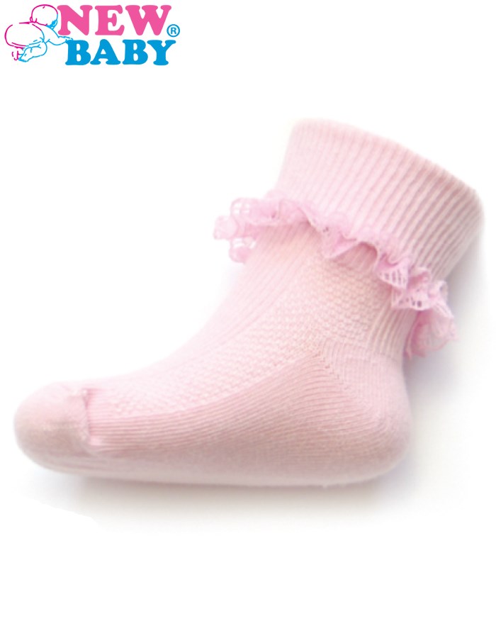 Dojčenské bavlnené ponožky s čipkovaným volánikom New Baby svetlo ružové