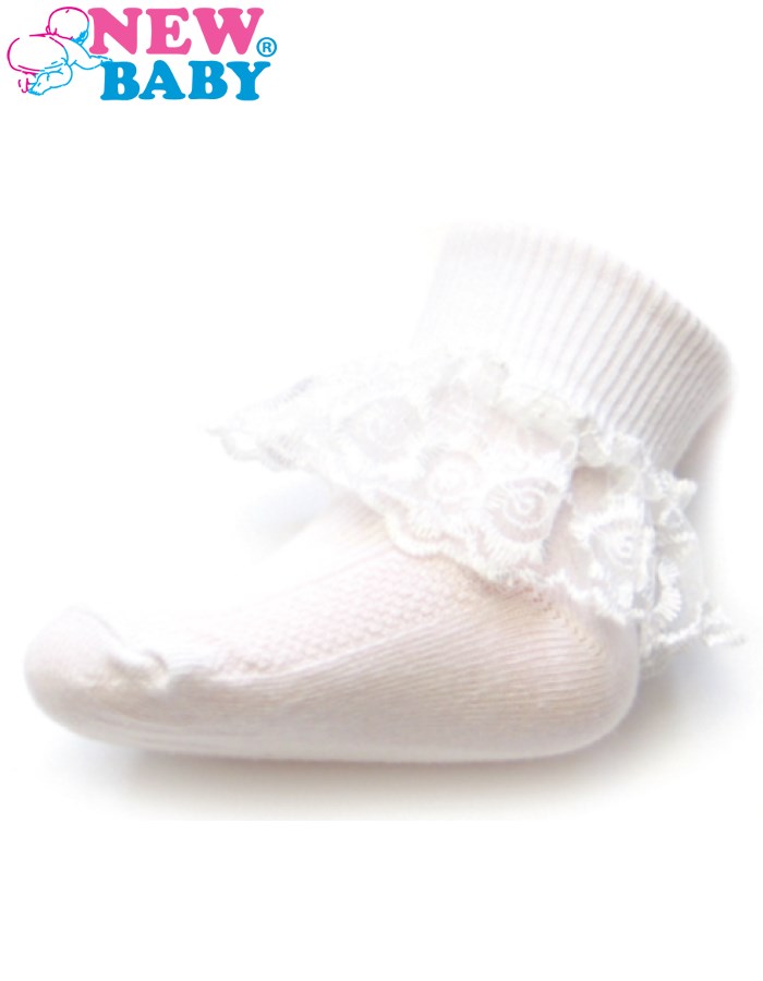 Dojčenské bavlnené ponožky s čipkovaným volánikom New Baby biele