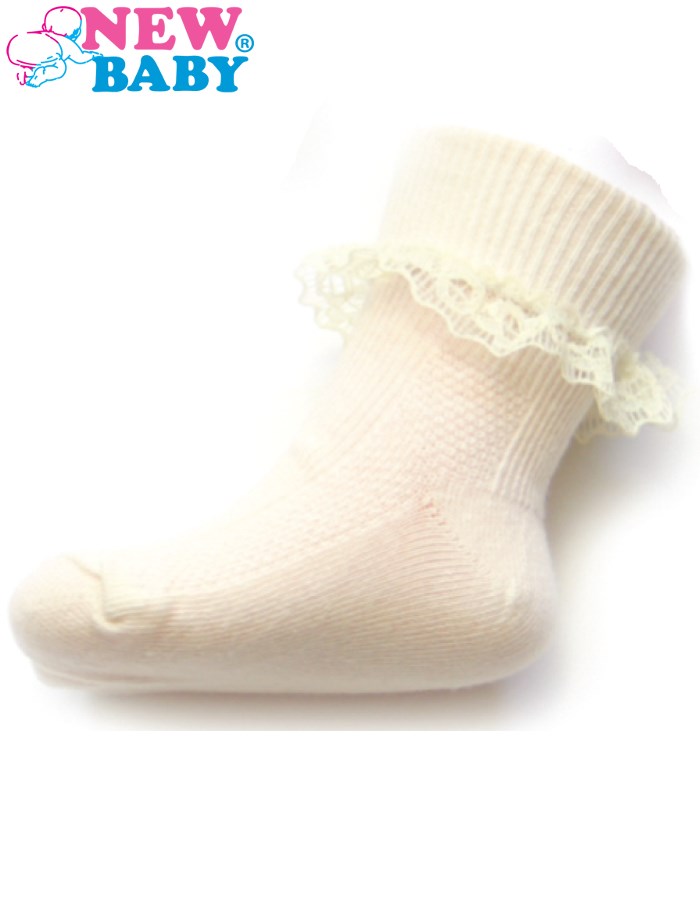Dojčenské bavlnené ponožky s čipkovaným volánikom New Baby bežové