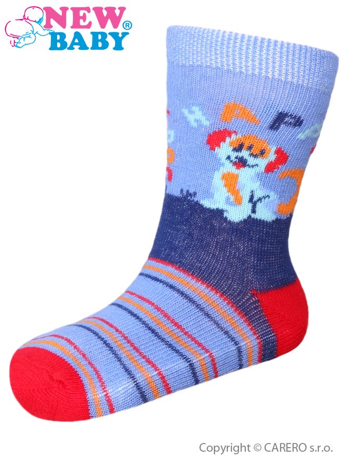 Dojčenské bavlnené ponožky New Baby modro-červené happy dog