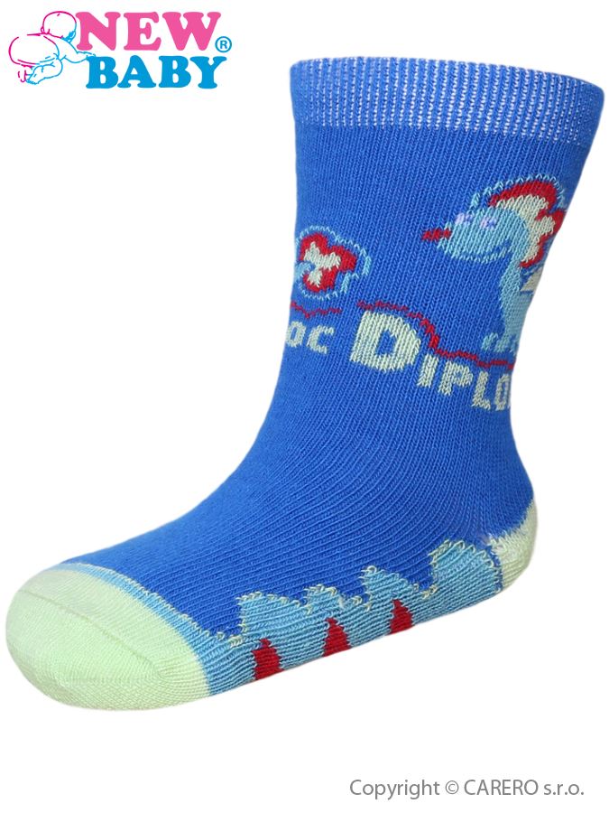 Dojčenské bavlnené ponožky New Baby modré s dinosaurom