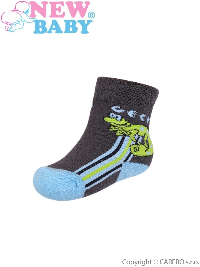 Dojčenské bavlnené ponožky New Baby tmavosivé s gekónom