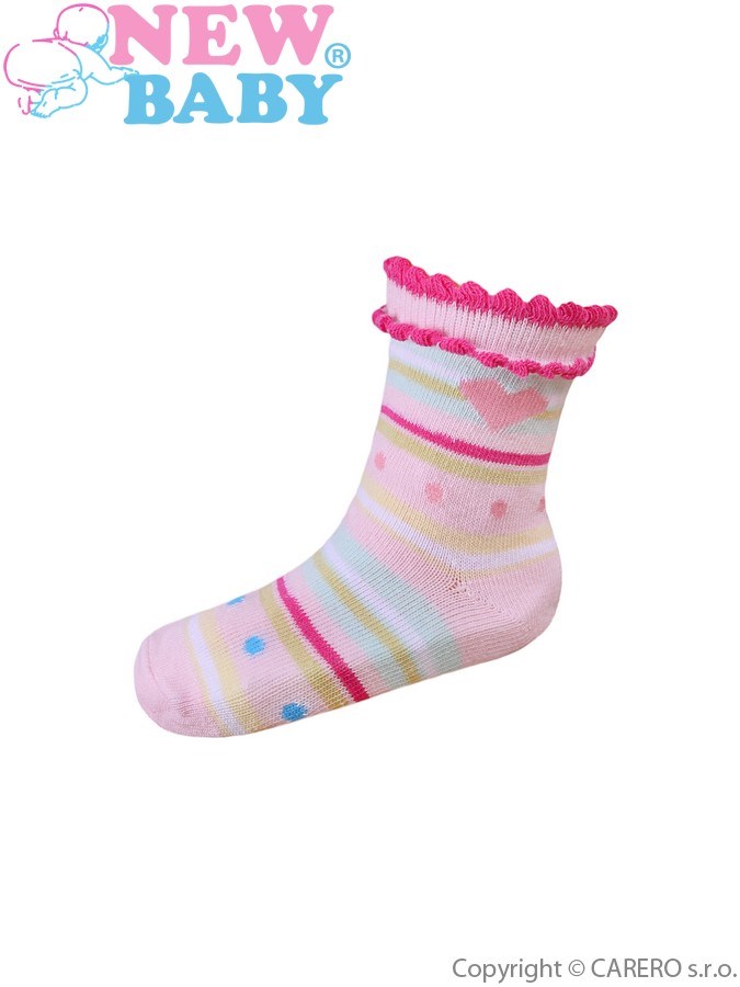 Dojčenské bavlnené ponožky New Baby ružové s pruhmi a bodkami
