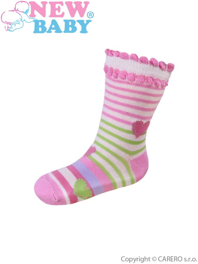 Dojčenské bavlnené ponožky New Baby ružovo-zelené s pruhmi