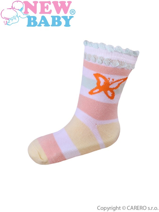 Dojčenské bavlnené ponožky New Baby s pruhmi a motýľom