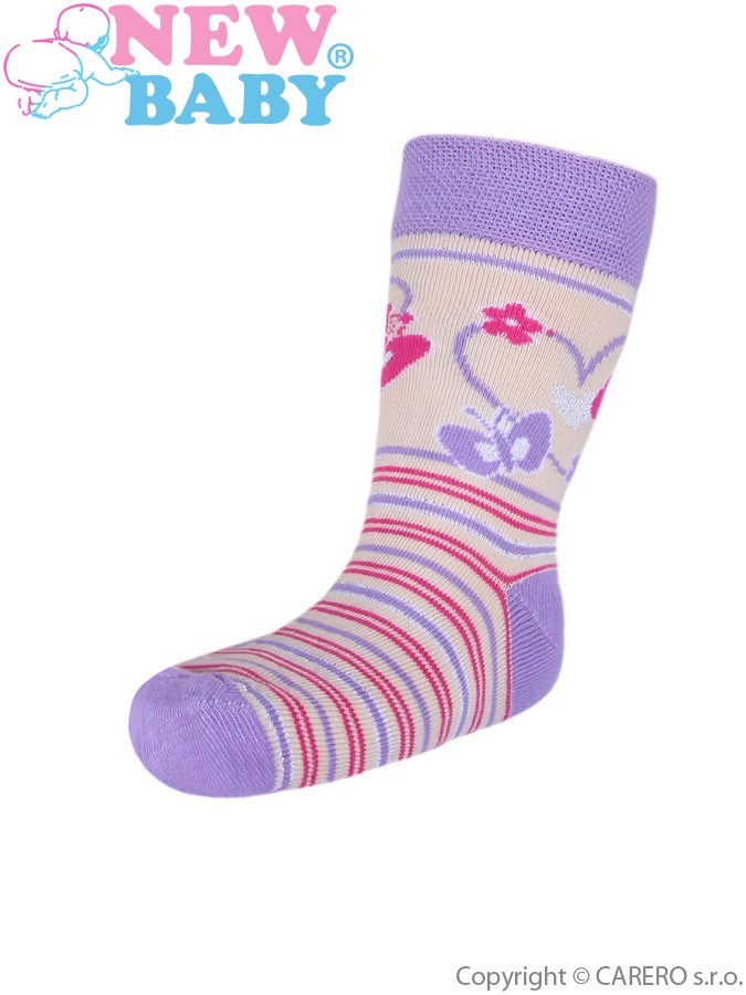 Detské bavlnené ponožky New Baby fialovo-bežové s pruhmi