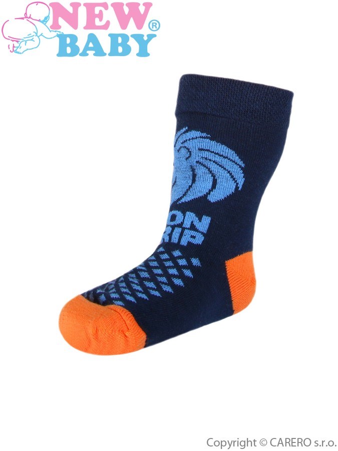 Detské bavlnené ponožky New Baby tmavo modré lion grip