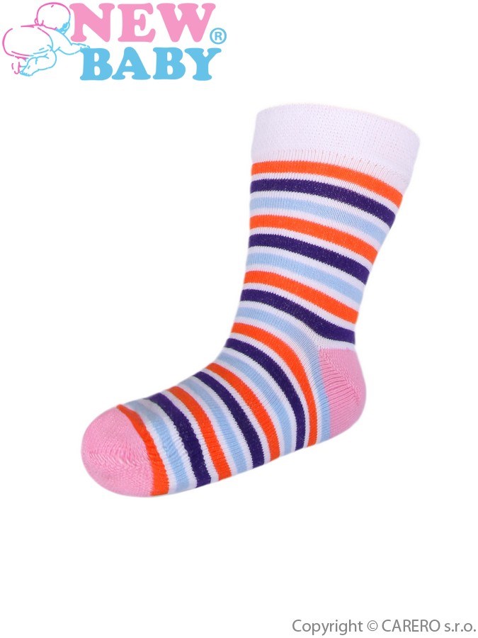 Detské pruhované ponožky New Baby bielo-modro-oranžové