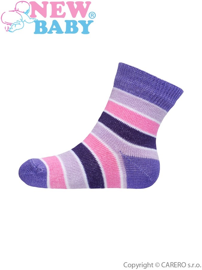 Dojčenské pruhované ponožky New Baby bielo-ružovo-fialové