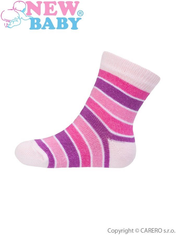 Dojčenské pruhované ponožky New Baby bielo-ružovo-fialové