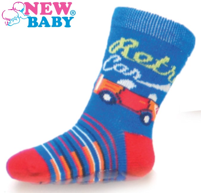 Detské ponožky New Baby s ABS modré retro car