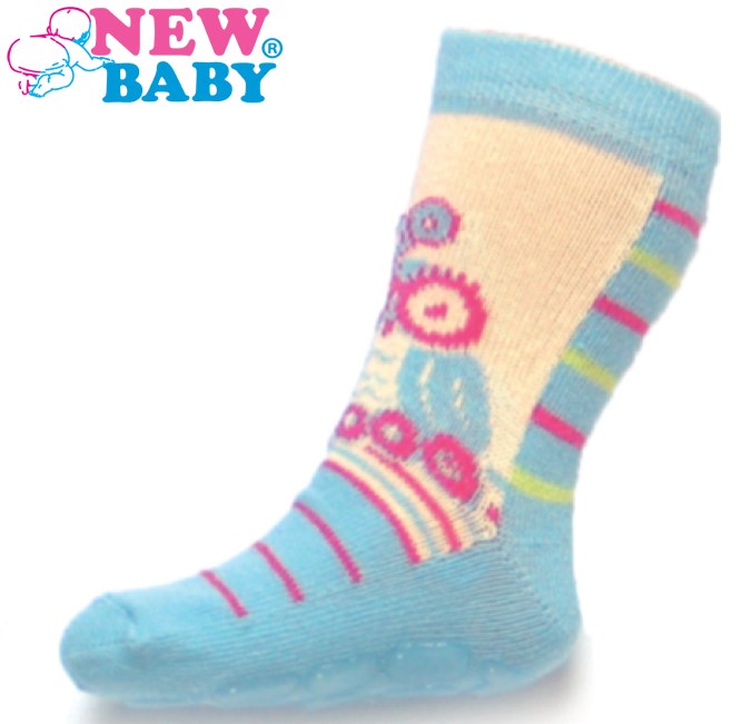 Detské ponožky New Baby s ABS modro-bežové so sovou