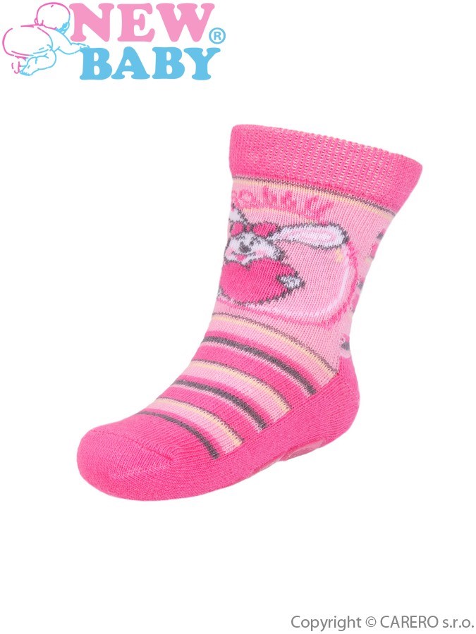 Detské ponožky New Baby s ABS ružové rabbit
