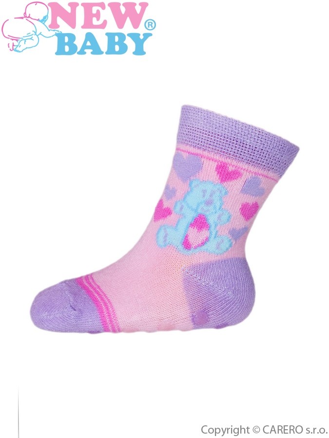 Dojčenské ponožky New Baby s ABS svetloružové s medvedíkom