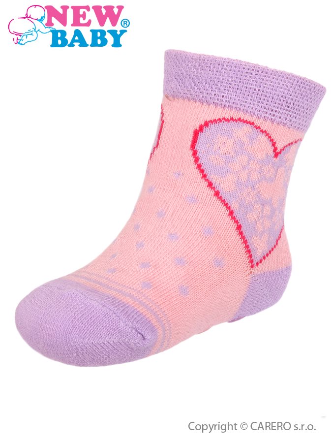 Dojčenské ponožky New Baby s ABS ružovo-fialové so srdiečkom