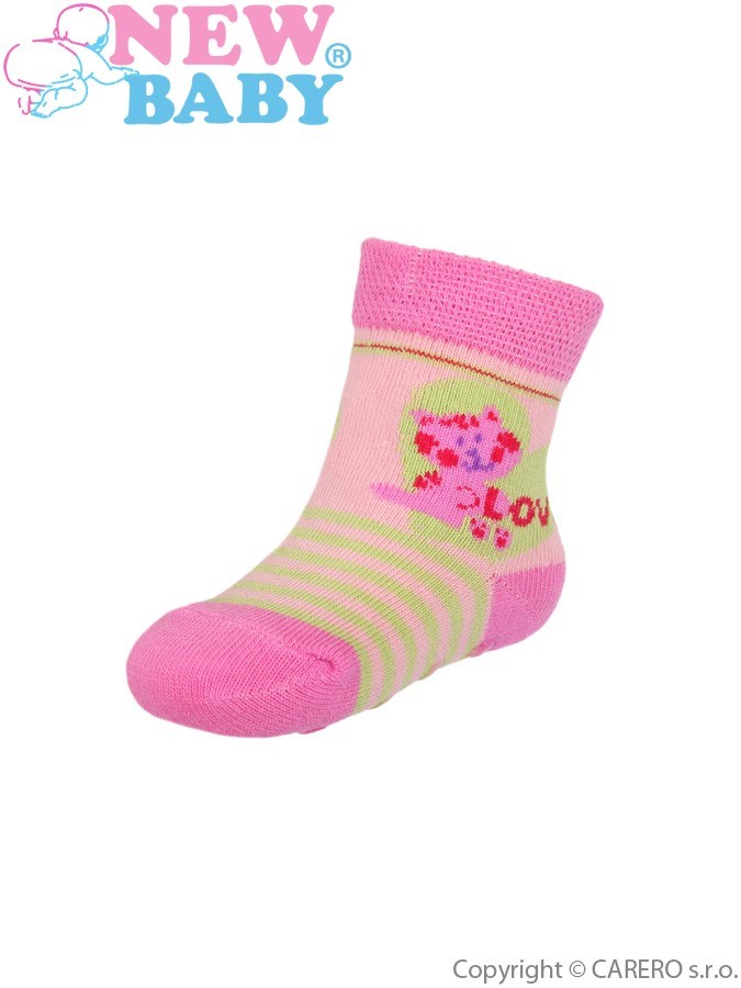 Dojčenské ponožky New Baby s ABS ružovo-zelené so srdiečkom love