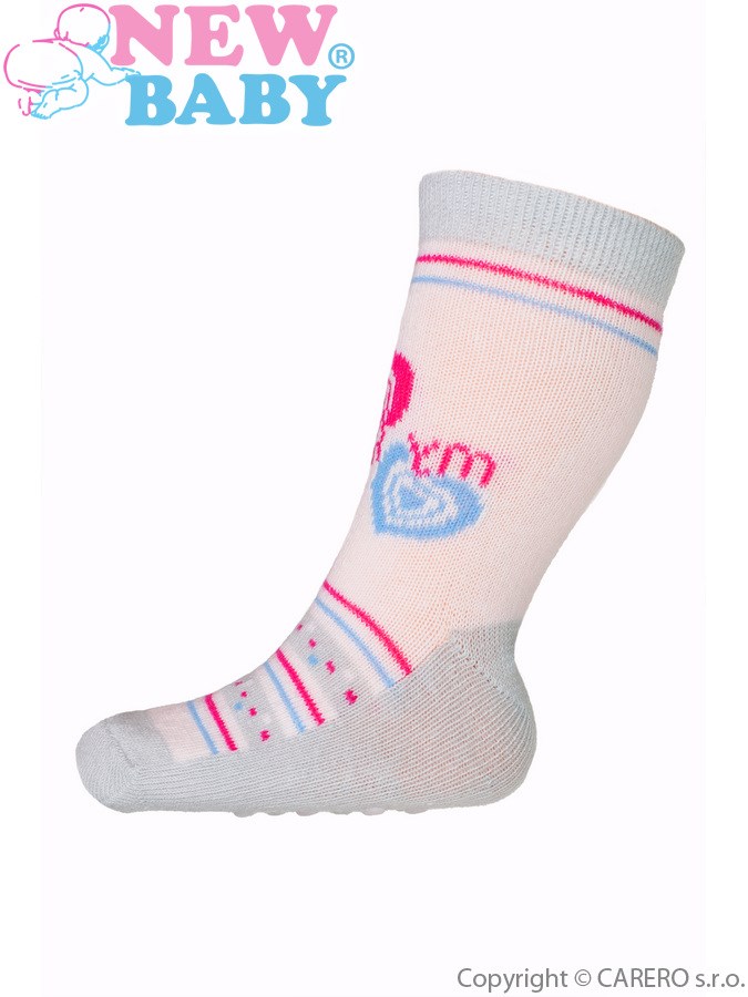 Dojčenské ponožky New Baby s ABS sivo-ružové my heart