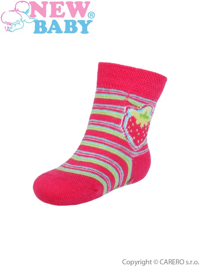 Dojčenské ponožky New Baby s ABS červené s prúžkami a jahôdkou