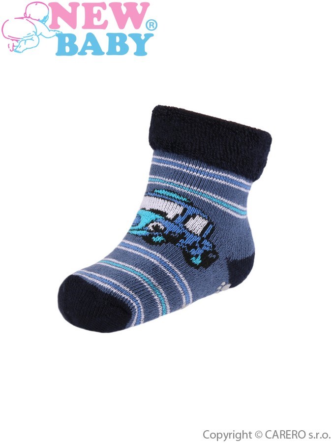 Dojčenské froté ponožky New Baby s ABS tmavo modré s autíčkom