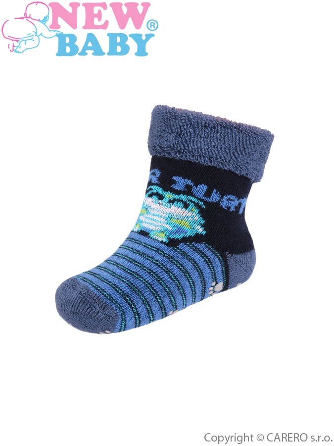 Dojčenské froté ponožky New Baby s ABS tmavo modré super turtle