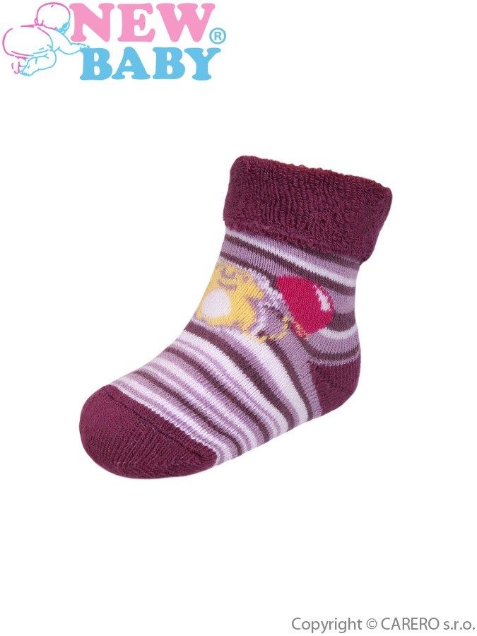 Dojčenské froté ponožky New Baby fialové s mačičkou