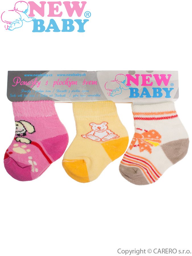 Dojčenské bavlnené ponožky New Baby farebné - 3ks