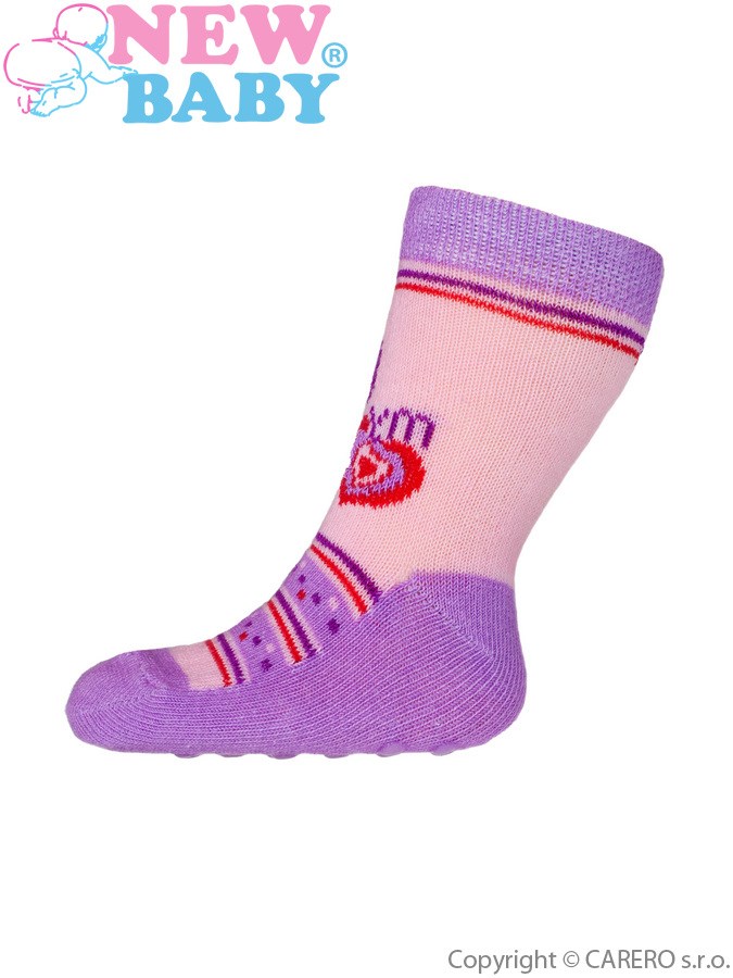 Dojčenské ponožky New Baby s ABS ružovo-fialové so srdiečkom