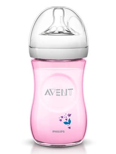 Dojčenská fľaša Avent Natural s kvetinkami 260 ml ružová