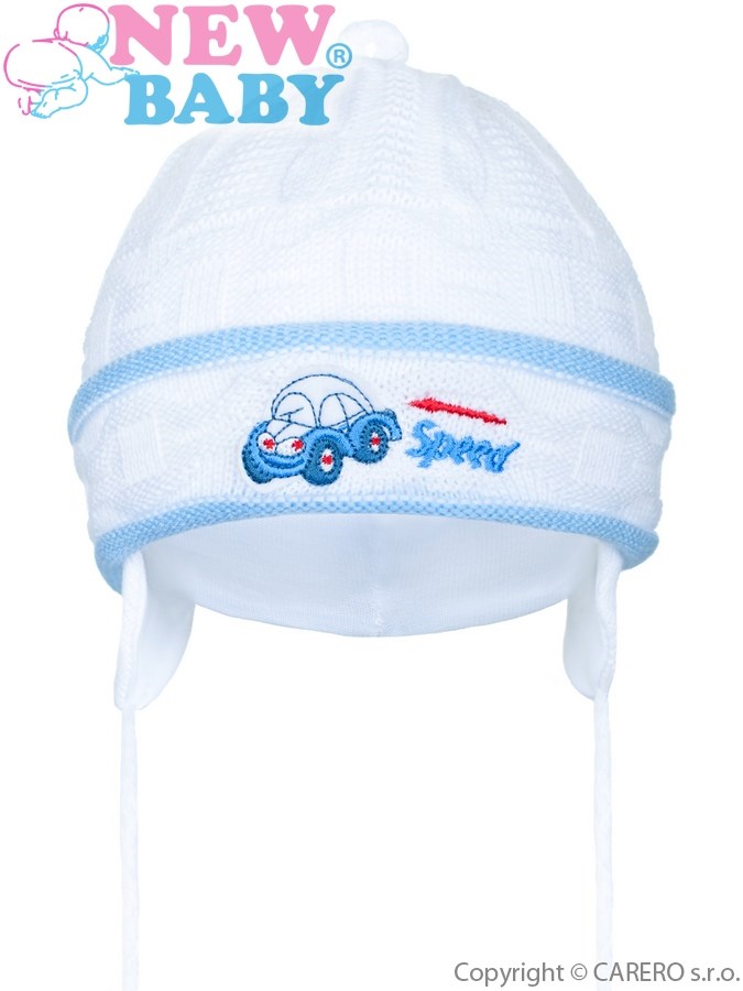 Pletená detská čiapočka New Baby Speed bielo-modrá