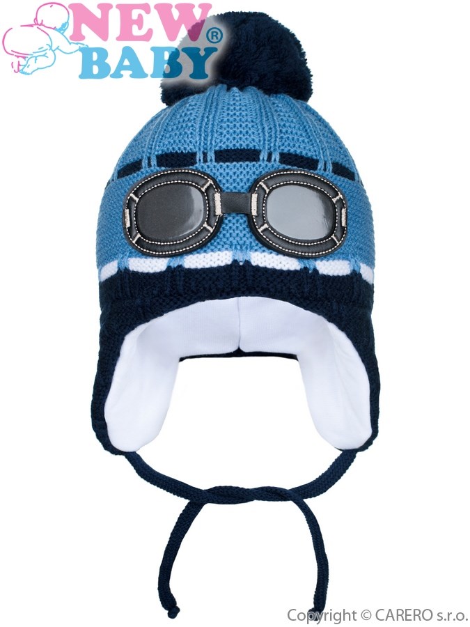 Zimná detská čiapočka New Baby okuliarky modrá